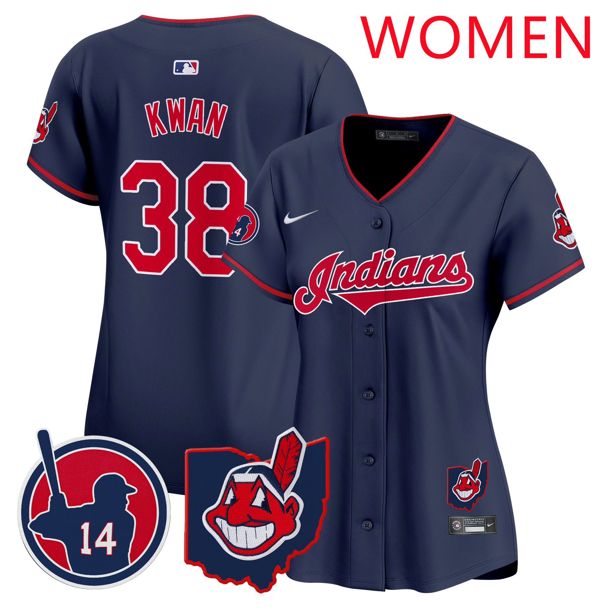 Women Cleveland Indians 38 Kwan Drak Blue Nike 2025 Patch Vapor Premier Limited MLB Jersey